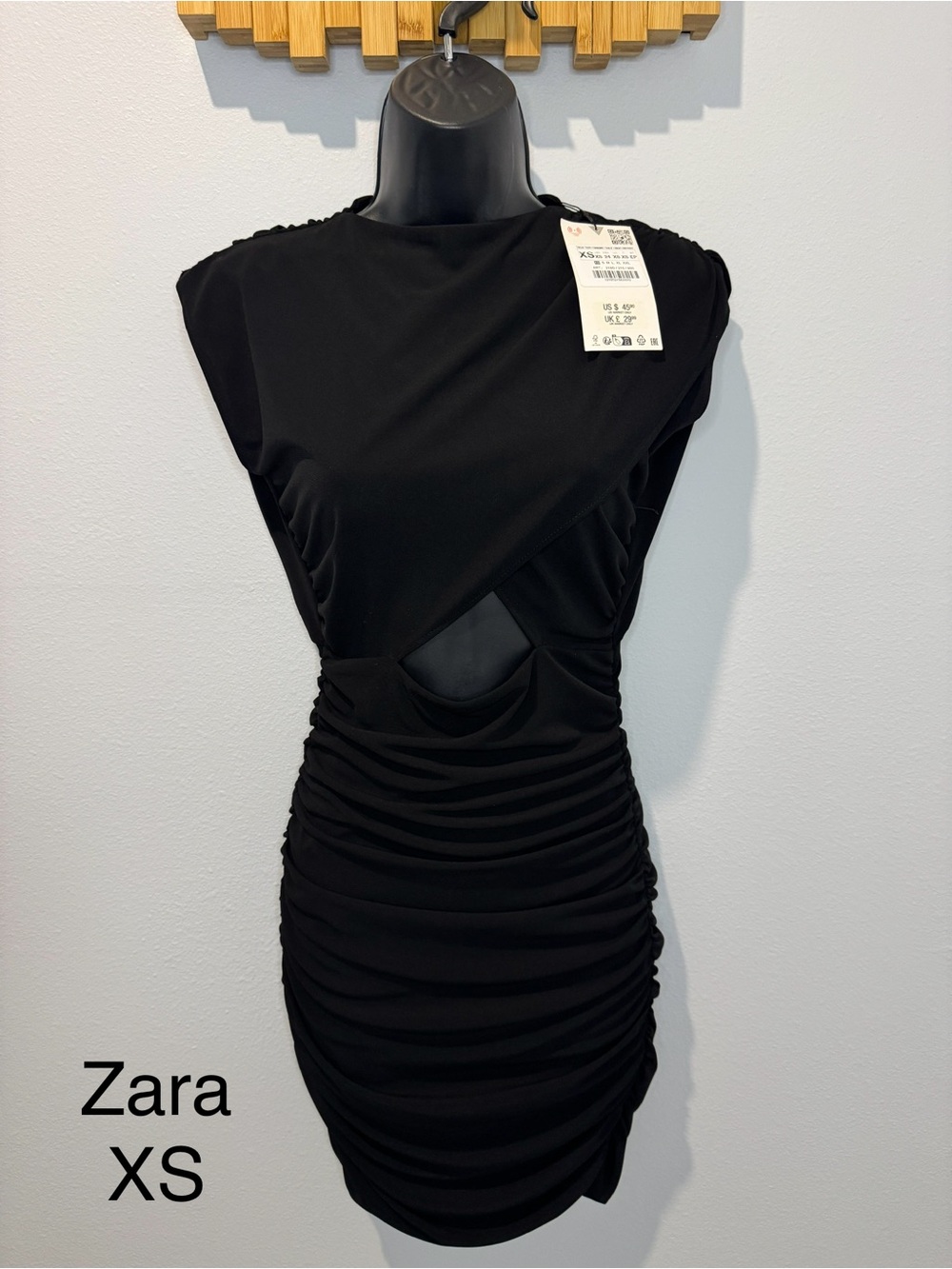 Zara Black Ruched Cutout Mini Dress